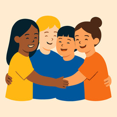 Fototapeta premium Children Hugging for Down Syndrome Awareness Flat Vector