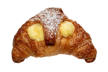 Croissant filled with custard cream isolated