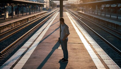 Person Waiting Alone on an Empty Train Platform Capturing a Moment of Solitude and Anticipation in Urban Travel