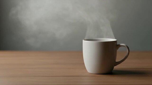 Steaming white coffee mug on wooden table morning beverage concept steaming coffee mug white ceramic mug