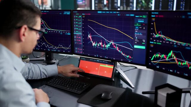 Online Trading Agent Man With Multiple Monitors