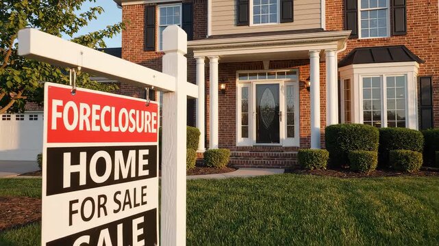 House with foreclosure sale sign