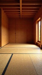 Intense training space Polished wood, tatami mats , gym, minimal