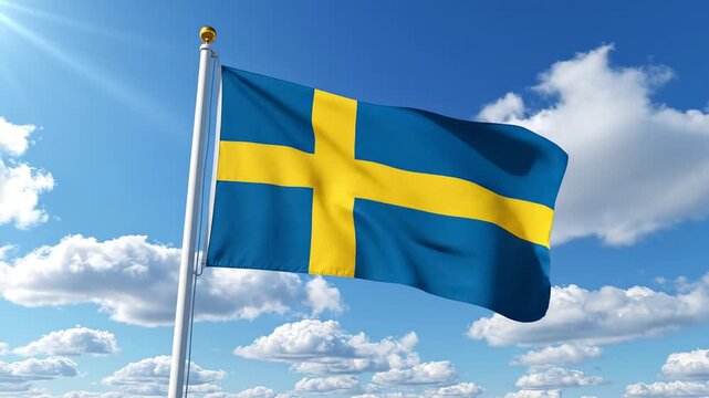 Swedish flag waving in sky