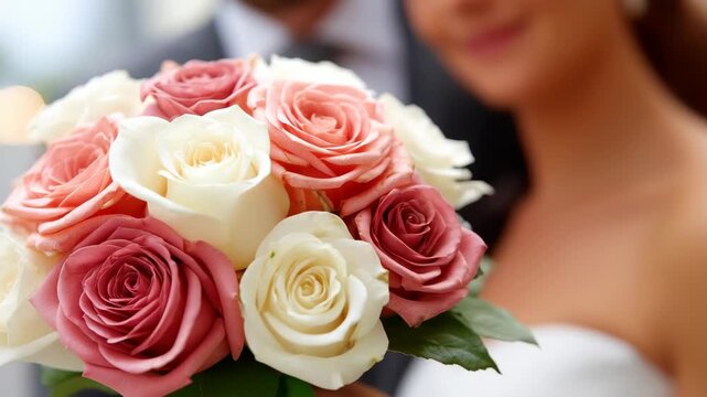 Blossoming Romance: A bouquet of delicate roses, their petals in soft shades of pink and white, symbolizing love and the start of a new chapter. 