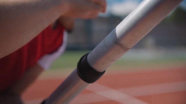 Generative AI Pole Vaulter Adjusting Grip on Bar Close-up Athletic Event