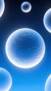 Close-up of spherical cells biological structures against a vibrant blue background. Ideal for science and educational themes.