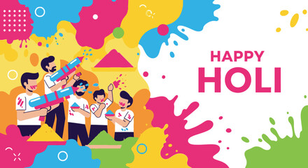 Fototapeta premium Vibrant Holi Celebration with People Dancing and Playing with Colors in a Joyful Atmosphere