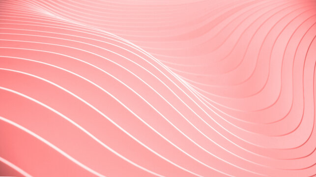 Pink color minimalist and futuristic style with repetitive curved line patterns. With the play of light and shadow, the texture of the lines is deliberately made to catch light from various angles, cr