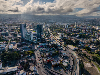 Beautiful aerial view of Tegucigalpa, capital of Honduras, surrounded by mountains and the city...