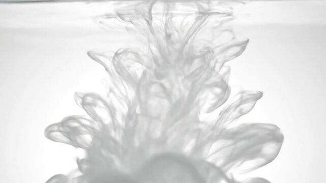 Ethereal Caustics Over White Ink Flow A wide shot capturing the overall serene diffusion of high key white ink, with prominent, soft caustic light patterns dancing across the entire frame.