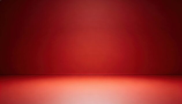Empty red studio background with soft light and reflection on the floor