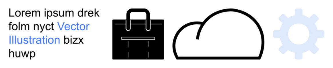 Fototapeta premium Cloud storage, online shopping, business tools, digital innovation, data management, system integration. Minimalistic icons of a cloud, a shopping bag and a gear. Cloud computing and e-commerce