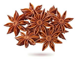Arrangement of Brown Star Anise Pods Isolated Against White Backdrop