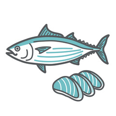 Obraz premium 鰹（カツオ）と刺身のイラスト（タンパク質食材/魚）