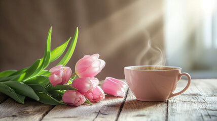 Kartka z życzeniami na międzynarodowy dzień kobiet. Kobieta i tulipany.