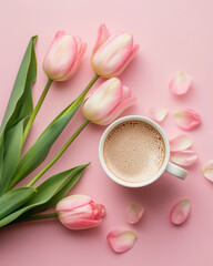 Kartka z życzeniami na międzynarodowy dzień kobiet. Kobieta i tulipany.