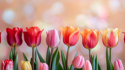 Kartka z życzeniami na międzynarodowy dzień kobiet. Kobieta i tulipany.