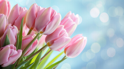 Kartka z życzeniami na międzynarodowy dzień kobiet. Kobieta i tulipany.