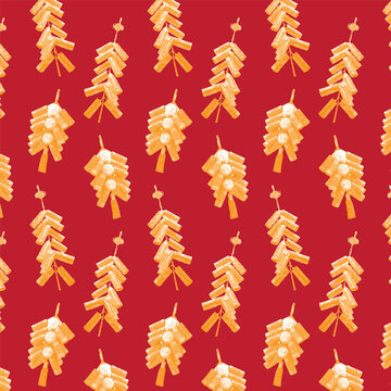 Traditional Chinese new year seamless pattern, Chinese new year illustration vector, line drawing vintage style.
