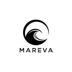 Obraz premium Mareva logo with a stylized wave inside a circle.