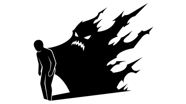 Mans shadow transforms into a terrifying monster.