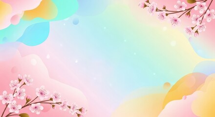 Warm Spring Blue Sky and Cherry Blossom Illustration Background with Copy Space for Graduation, New Job, Moving and Spring Sale Promotion