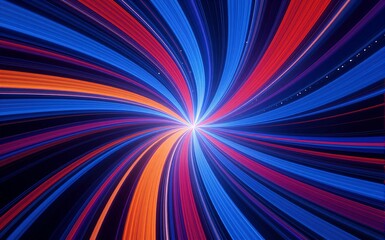 Obraz premium Vibrant red and blue light trails swirl dynamically against a deep black cosmic background.