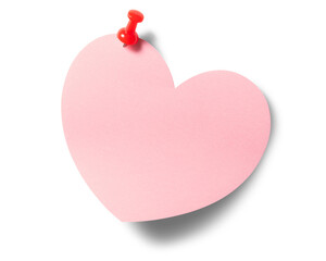 赤いピンで留められた、ハート型のメモ