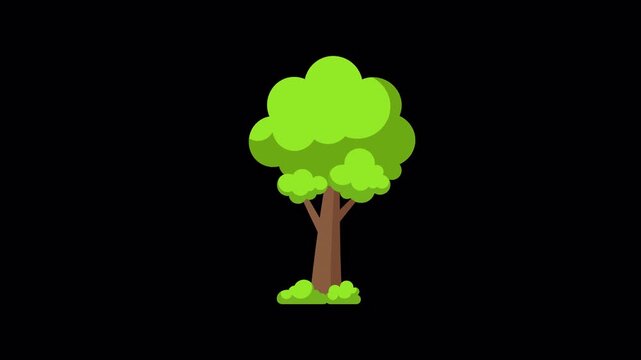 Tree animation and moving tree loop in 4K resolution with transparent background