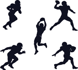 American Football Player Action Silhouette Set