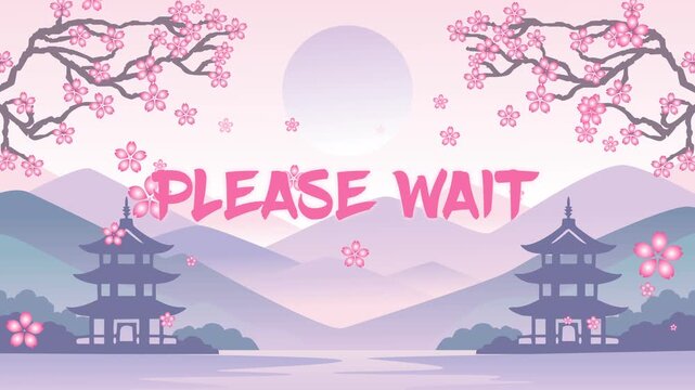 Please Wait Livestream Overlay with Pastel Japanese Temple Scene
