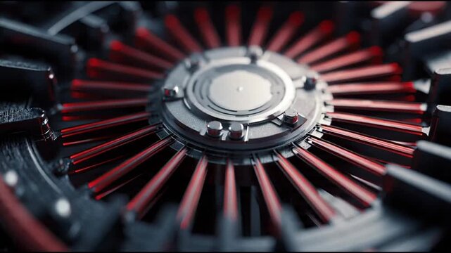 Abstract mechanical structure with red illumination