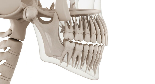 Detailed human skull model with visible teeth and jawbone structure