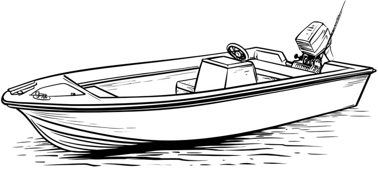 Boat with a motor on the water coloring page