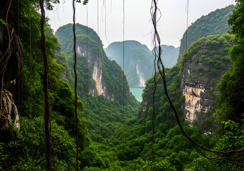 Jungle and mountains of Cat Ba National Park on Cat Ba Island, Vietnam