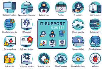 IT Support icon set. Colored icon style. Containing icon IT services, toolbox, software update and more. technology element vector illustration