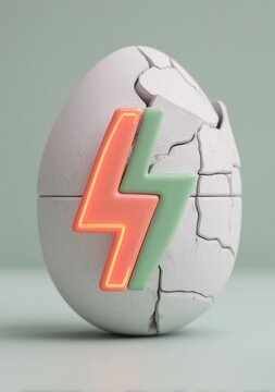 Cracked Egg with Lightning Bolt Symbol.