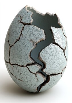 Cracked Eggshell on White Background.