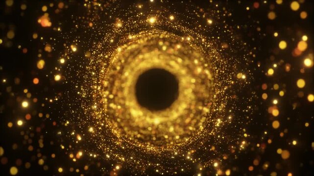 circular vortex of glowing golden dust moving inward and outward in a slow rhythmic loop