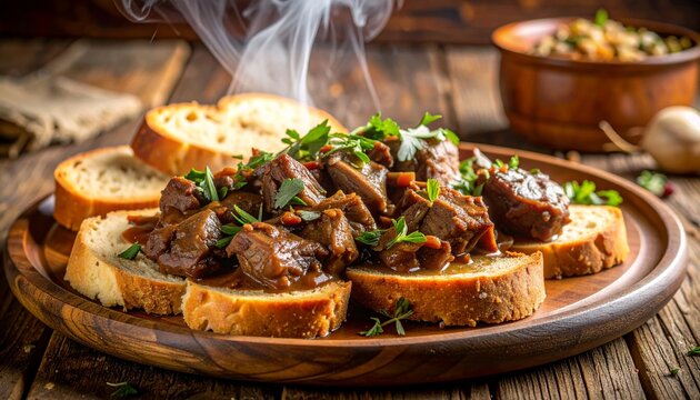 Delicious Liver Pate on Toast with Fresh Herbs.