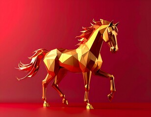 Obraz premium Minimalist Year of the Horse 2026 Zodiac Graphic Red & Gold Background