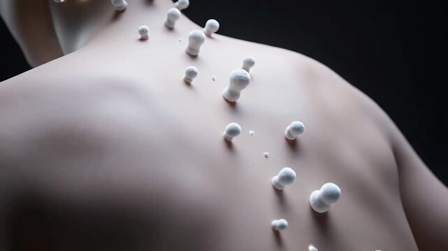 3D Animation of Cancer Cells Spreading on Human Skin, Medical Visualization.
