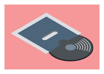Vinyl disc. Simple flat illustration in isometric view.
