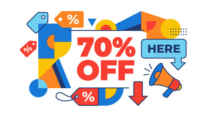70% Off Deals, Online Shopping, Promotional Graphics, Colorful Design