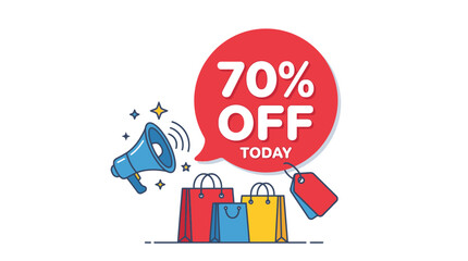 70% Off Shopping Spree at Local Stores, Graphic Design Style, Colorful Environment