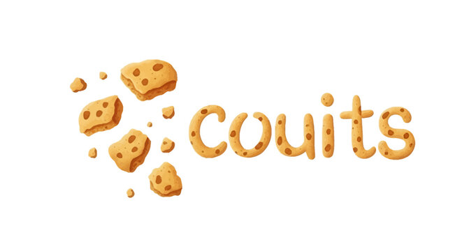 The word "Couits" spelled out with delicious cookies on an isolated white background.