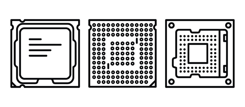 Set of cpu socket vector line drawing illustration motherboard computer processor chip technology