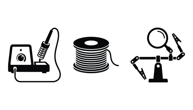 Soldering station spool of solder wire and helping hand icon isolated on transparent vector design