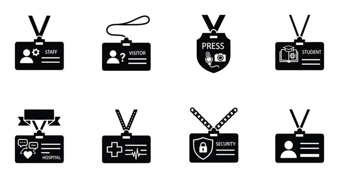 Various office id badge designs of staff visitor press student hospital and security passes vector